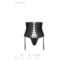 Пояс-корсет з екошкіри Passion CELINE SET XXL/XXXL, black шнурівка, знімні пажі для панчіх, стрінги