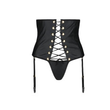 Пояс-корсет з екошкіри Passion CELINE SET XXL/XXXL, black шнурівка, знімні пажі для панчіх, стрінги