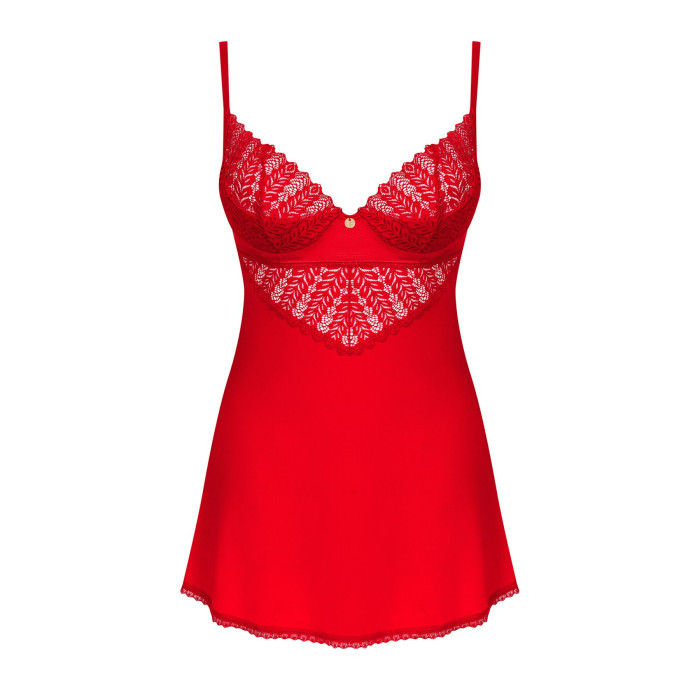 Пеньюар Obsessive Ingridia chemise & thong XS/S, красный, сорочка, стринги