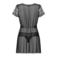 Пеньюар Obsessive Alluria peignoir & thong, S/M, прозрачный, с кружевом, пояс, трусики в комплекте