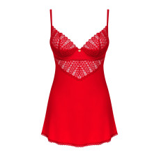 Пеньюар Obsessive Ingridia chemise & thong M/L, червоний, сорочка, стрінги