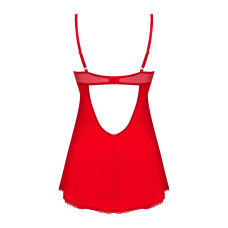 Пеньюар Obsessive Ingridia chemise & thong M/L, червоний, сорочка, стрінги