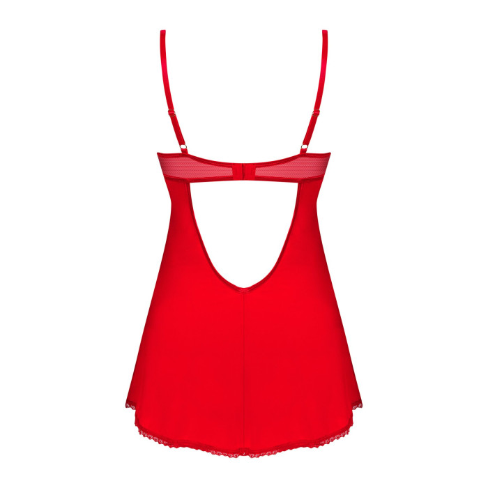 Пеньюар Obsessive Ingridia chemise & thong M/L, красный, сорочка, стринги