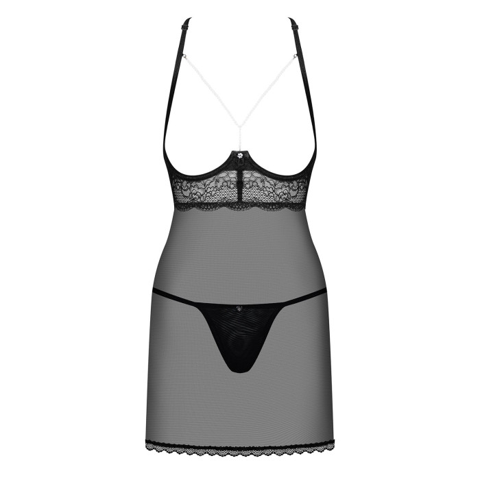 Прозора сорочка з відкритими грудьми Obsessive Pearlove chemise & thong black S/M, трусики