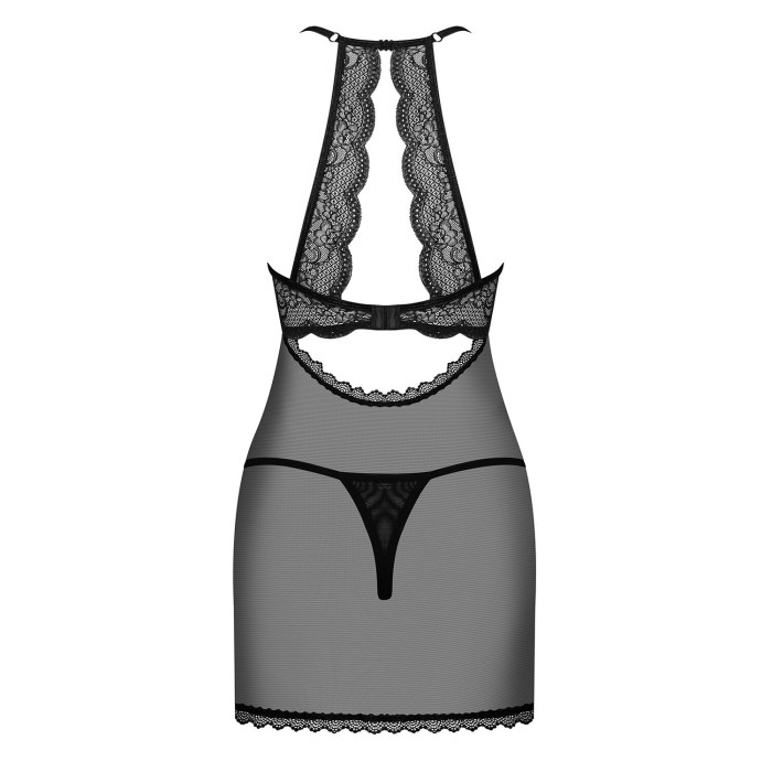 Прозора сорочка з відкритими грудьми Obsessive Pearlove chemise & thong black S/M, трусики