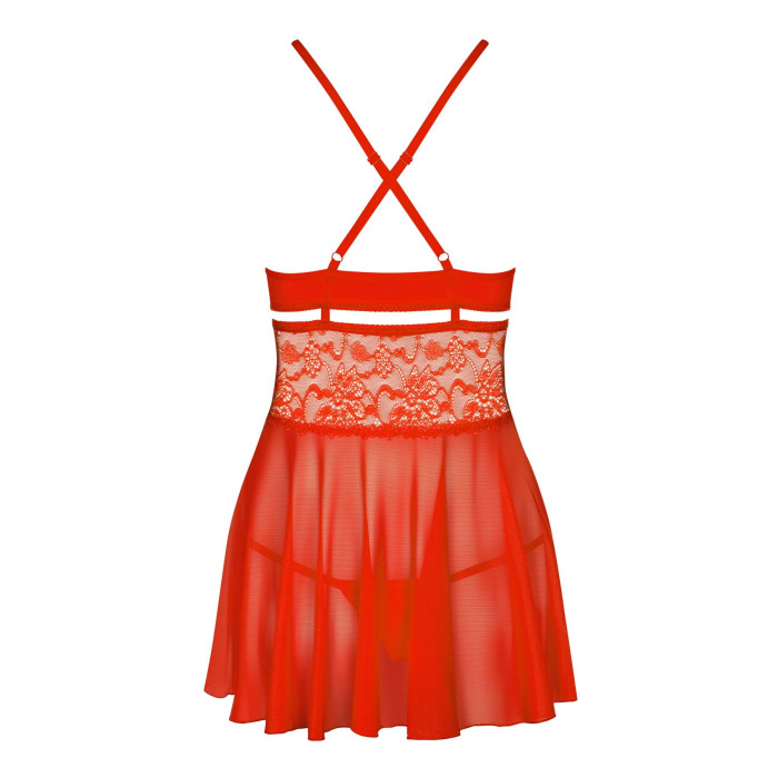 Бэби-долл Obsessive 838-BAB-3 babydoll & thong, L/XL, красный, кружевной лиф, стринги в комплекте