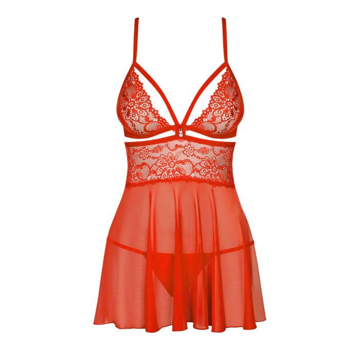 Бэби-долл Obsessive 838-BAB-3 babydoll & thong, L/XL, красный, кружевной лиф, стринги в комплекте