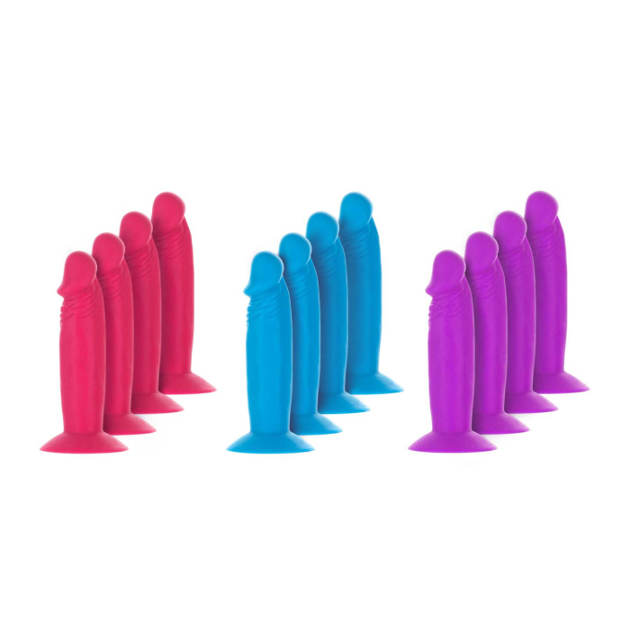 Набор фаллоимитаторов ADDICTION Silly Willy 3.3” Silicone Dildo, 3 цвета, 12 шт