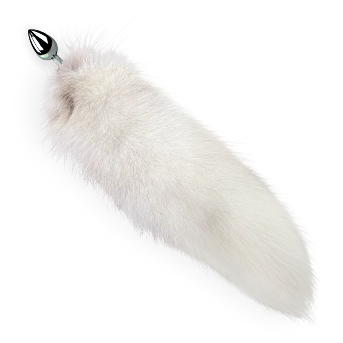 Металлическая анальная пробка с хвостом из натурального меха Art of Sex size M White fox