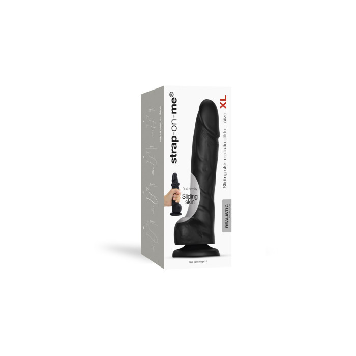 Реалистичный фаллоимитатор Strap-On-Me Sliding Skin Realistic Dildo Black XL, эффект подвижной кожи