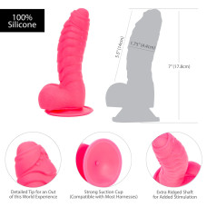 Ребристый фаллоимитатор на присоске ADDICTION — Tom 7″ Dildo With Balls — Pink, вибропуля в подарок