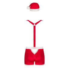 Мужской эротический костюм Санта-Клауса Obsessive Mr Claus 2XL/3XL, боксеры на подтяжках, шапочка с