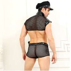 Мужской эротический костюм полицейского "Строгий Альфред" One Size Black: топ, боксеры, фуражка, нар