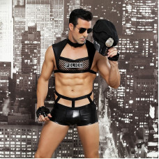 Мужской эротический костюм полицейского "Капитан Суровый" One Size Black: фуражка, трусы, топ, перча