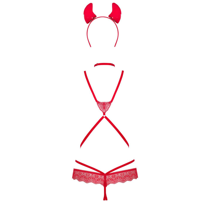 Эротический костюм чертика из стреп Obsessive Evilia teddy red L/XL