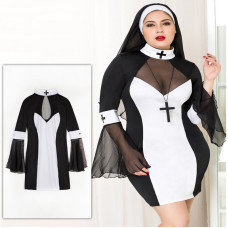 Эротический костюм монашки JSY «Грешница Лола» Plus Size Black, платье, крест, апостольник