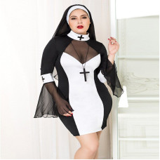 Эротический костюм монашки JSY «Грешница Лола» Plus Size Black, платье, крест, апостольник