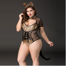 Еротичний костюм кішечки JSY «Імператриця Кітті» Plus Size, Black, боді, шнурівка, хвіст, вушка