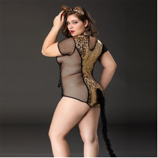 Еротичний костюм кішечки JSY «Імператриця Кітті» Plus Size, Black, боді, шнурівка, хвіст, вушка