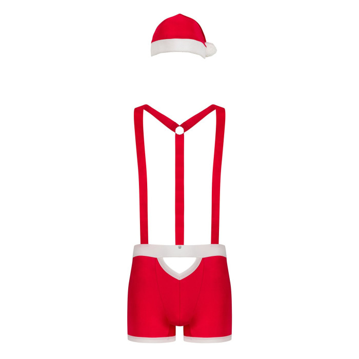 Мужской эротический костюм Санта-Клауса Obsessive Mr Claus S/M, боксеры на подтяжках, шапочка с помп