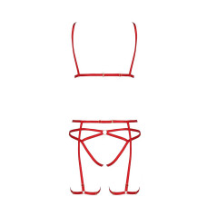 Комплект білизни Passion Exclusive MAGALI SET OpenBra S/M, red, стрепи, ліф, трусики і пояс