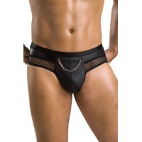 Чоловічі труси з ланцюжком Passion 030 SLIP TOM S/M Black, екошкіра, відкриті сідниці