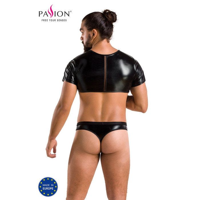 Комплект мужского белья под латекс Passion 057 SET PETER L/XL Black, кроп-топ, стринги
