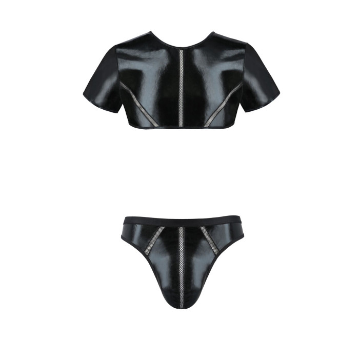 Комплект мужского белья под латекс Passion 057 SET PETER L/XL Black, кроп-топ, стринги