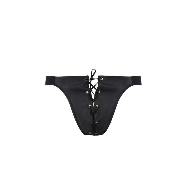 Мужские слипы на шнуровке Passion 044 SLIP BEN L/XL Black, экокожа, люверсы