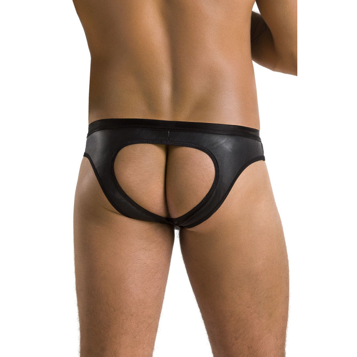 Мужские слипы с вырезами Passion 041 SLIP JOE S/M Black, экокожа, открытые ягодицы