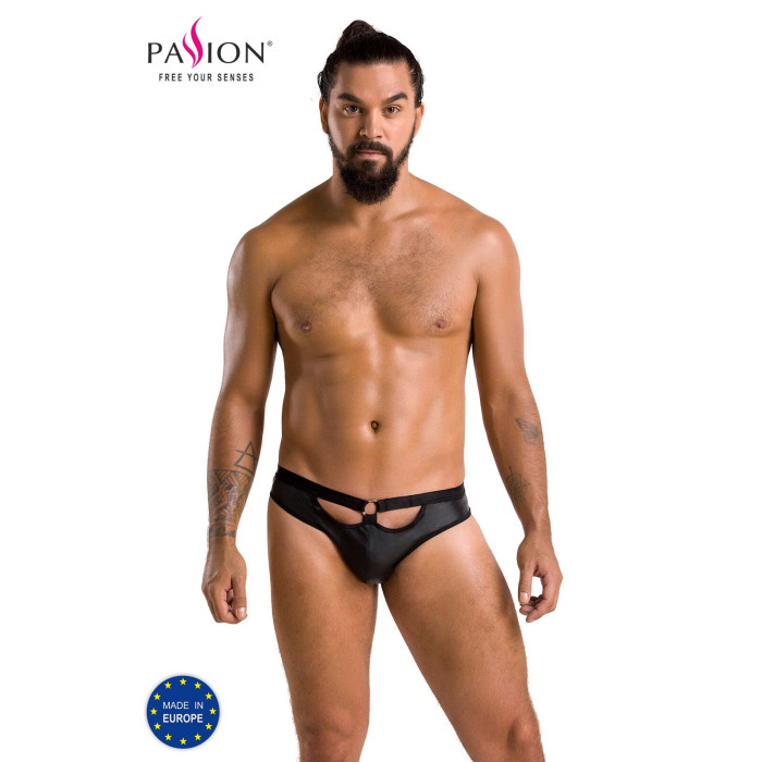 Мужские слипы с вырезами Passion 041 SLIP JOE XXL/XXXL Black, экокожа, открытые ягодицы