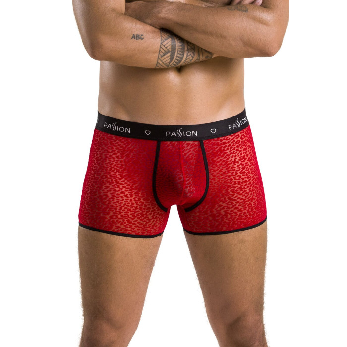 Мужские прозрачные боксеры Passion 046 SHORT PARKER S/M Red, сетка, под леопард