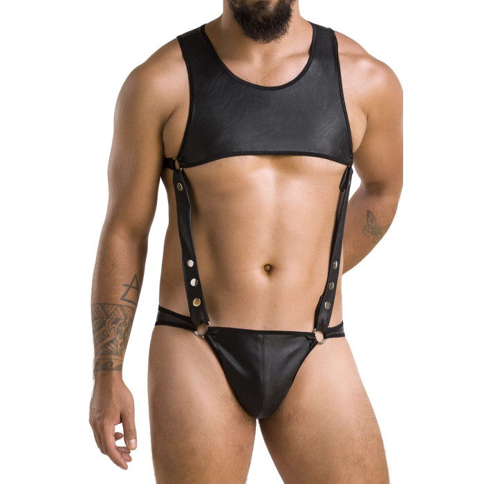 Мужское кожаное боди Passion 056 ADAM L/XL Black, заклепки