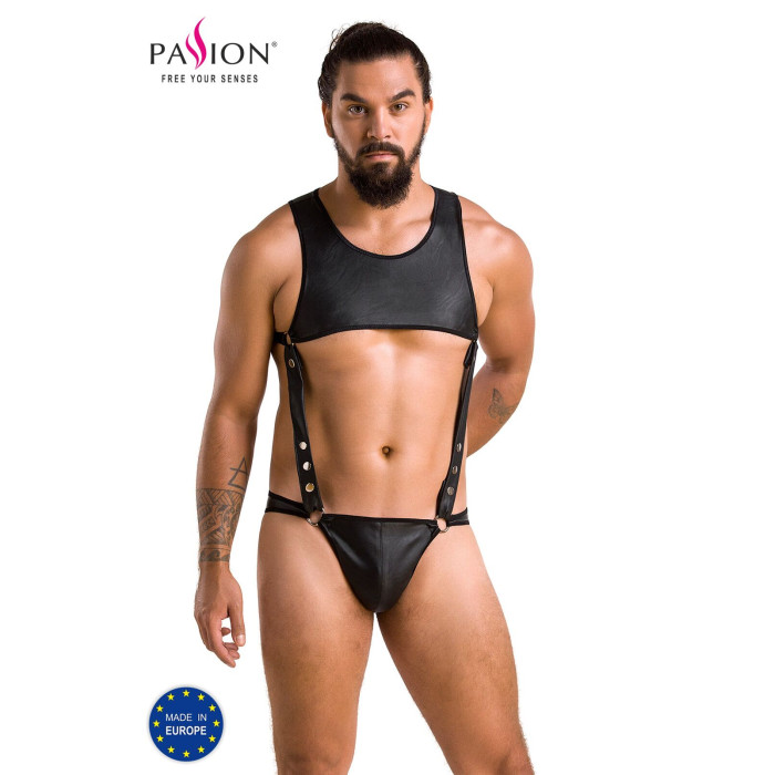 Мужское кожаное боди Passion 056 ADAM L/XL Black, заклепки
