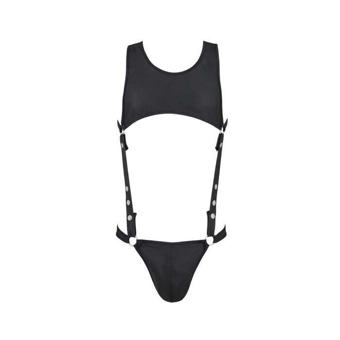 Мужское кожаное боди Passion 056 ADAM L/XL Black, заклепки