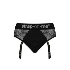 Кружевные трусы для страпона с подвязками для чулок Strap-On-Me DIVA HARNESS - M