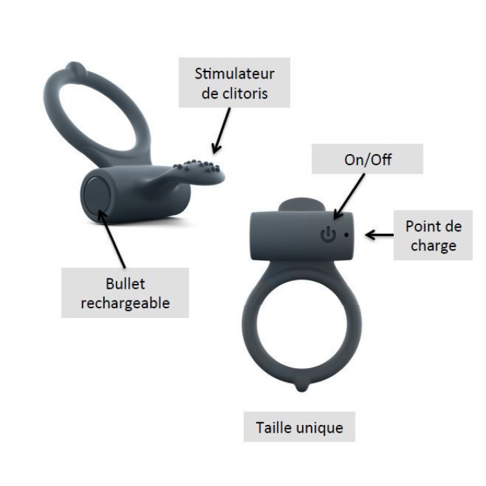 Эрекционное кольцо Dorcel Power Clit Plus с вибрацией, перезаряжаемое, с язычком со щеточкой